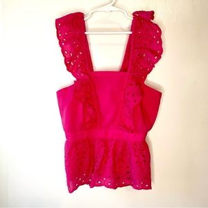 Banana Republic Factory Fuschia Textured Eyelet Peplum 100% Cotton Top XXSP